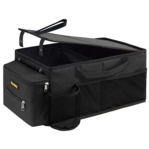 Car Seat Organizer-Car Organizer Front Seat Back Seat,Car Organizers and Storage,Passenger Seat Organizer with Lid Tissue Box Cup Holder (Grey) (Black)