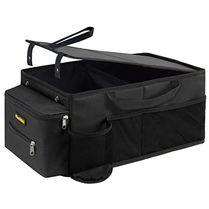 Car Seat Organizer-Car Organizer Front Seat Back Seat,Car Organizers and Storage,Passenger Seat Organizer with Lid Tissue Box Cup Holder (Grey) (Black)