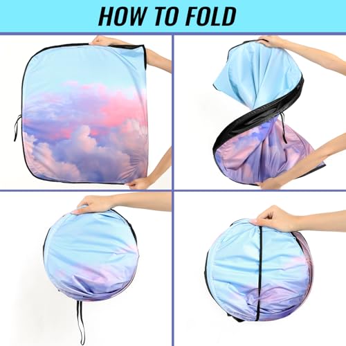Car Windshield Sun Shade - Reflector Sunshade Offers Ultimate Protection for Car Interior, Cool Reflective Sun Blocker Fits Small Sedans, Mini SUVs - color: Pink and purple clouds