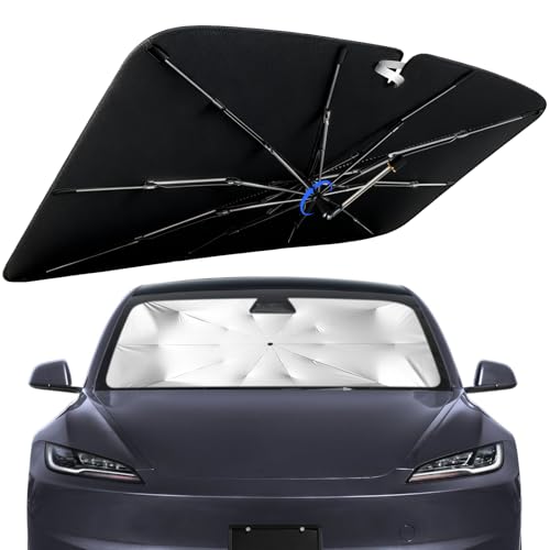 Windshield Sun Shade for Tesla Model 3 2018-2026 with 360° Rotating Shaft, Custom Fit Umbrella Sunshade for UV Blocking, Interior Heat Protection, Easy Storage - size: Fit for Tesla Model 3 2018-2026