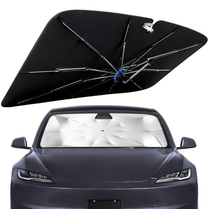 Windshield Sun Shade for Tesla Model 3 2018-2026 with 360° Rotating Shaft, Custom Fit Umbrella Sunshade for UV Blocking, Interior Heat Protection, Easy Storage - size: Fit for Tesla Model 3 2018-2026