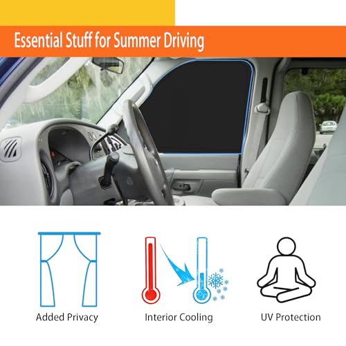 Custom Front Side Window Sun Shades Compatible with 1996-2025 Chevy Express Cargo Van Interior Accessories for Outdoor Blocking Sunlight, Cooling, Resting & Privacy Protection