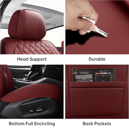 Car Seat Covers Front Seats Burgundy, Luxury Faux Leather Women Waterproof Non-Slip Seat Protector Universal Fit for Most Cars SUVs Trucks Pick-ups Car Accessories Interio(Wine Red-Front Seats) - color: Wine Red-Front Seats