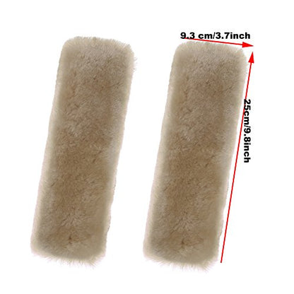 U&M 2cs/Pack High-Density Fluffy Wool Auto Seat Belt Cover for Adult Youth Kid Toddlers -Soft Warm Car, Truck, SUV, Camera Backpack Strap Shoulder Pad - color: pearl