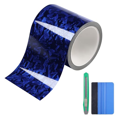 Lypumso Gloss Forged Carbon Fiber Vinyl Wrap Tape 4" x 30ft - with Tool Kit for Chrome Delete, Door Sill Protector, Car Trim Blackout DIY Auto Detailing (Blue) - color: Blue, size: 4inch x 30ft