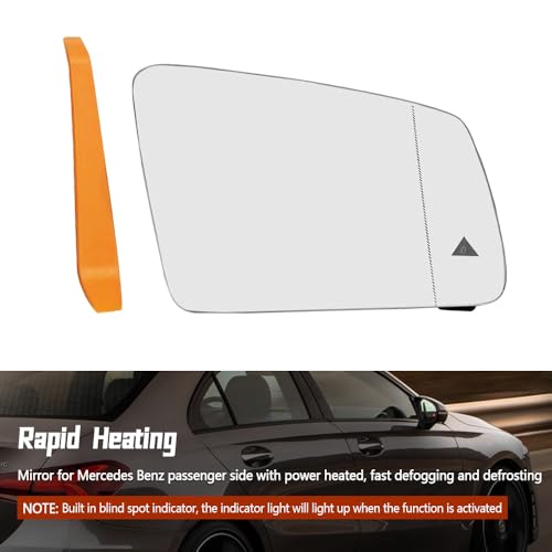 RH Heated Mirror Glass Fit for Mercedes Benz A Class B C Replace A2128102921, with Blind Spot Detection Right Passenger Side - size: Right Side