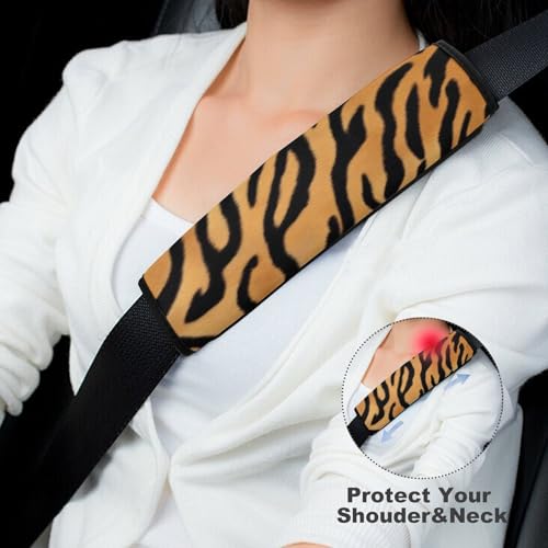 Men's Comfortable Cushion Pad Car Shoulder Strap, Wild Animal Tiger Skin Stripe Harness Pad Car Belt Covers - color: Color862