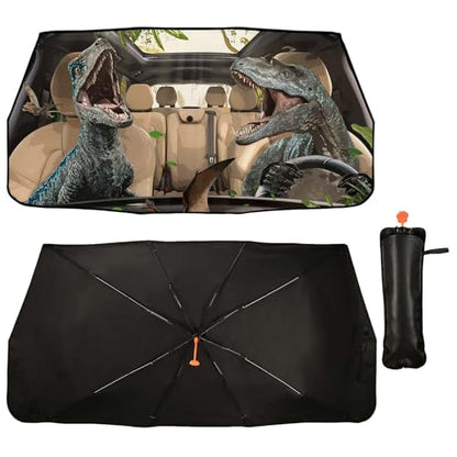 Funny Dinosaurs Car Shade Front Windshield Sun Shade Foldable Car Shade Umbrella Keep Vehicle Cool for Most Vehicles Windshield Umbrella - color: Dinosaurs