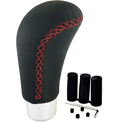 Lunsom Leather Shift Knob, Car Gear Shifter Stick Auto R Style Shift Stick Handle Head Gear Shift Lever Knob for Most Manual Transmission Vehicle (Red Suture) - color: Red Suture