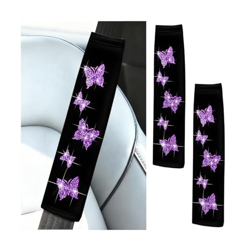 Car Seat Belt Covers, 2PCS Butterfly Soft Vehicle Seatbelt Shoulder Strap Pad Cushions, Comfortable Automotive Interir Harness Pad, Universal for SUV Automobile Truck (Purple) - color: Purple