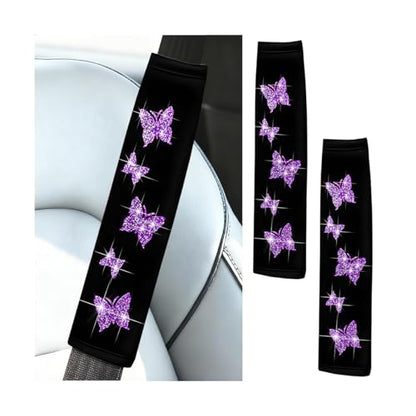Car Seat Belt Covers, 2PCS Butterfly Soft Vehicle Seatbelt Shoulder Strap Pad Cushions, Comfortable Automotive Interir Harness Pad, Universal for SUV Automobile Truck (Purple) - color: Purple