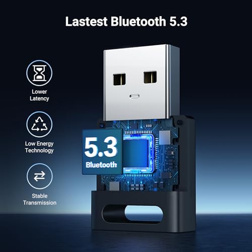 UGREEN USB Bluetooth 5.3 Adapter for PC, Plug & Play for Windows 11/10/8.1, Bluetooth Receiver & Transmitter for Keyboard/Mouse/Headphone/Speakers/Printer