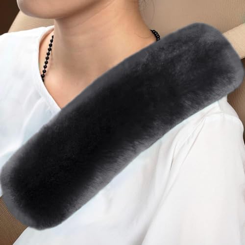 U&M 2 Pack Genuine Sheepskin Auto Seat Belt Cover for Adult Youth Kid Toddlers -Soft Warm Car, Truck, SUV, Camera Backpack Strap Shoulder Pad Wool Fluffy (Carbon Gray) - color: Carbon Gray