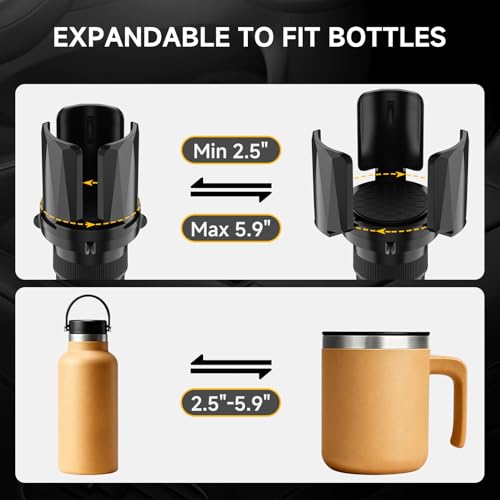 DYLEN Car Cup Holder Expander, Cup Holder Expander Adapter for Car with Expandable Arms, Fits Yeti, HydroFlask, Stanley 14-64oz, Other Large Drinks and Mugs in 2.5”-5.9” - size: 1PACK
