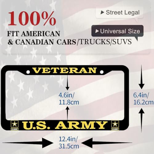 2 PCS for US Army Veteran License Plate Frames,Matte Black Aluminum Veteran License Plate Holder License Plate - color: AM-VE, size: 2pcs