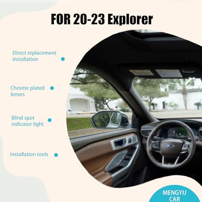 Left Driver Side Mirror Replacement for Ford Explorer 2020 2021 2022 2023 2024 Rear View Mirrors Glass with Power Heated & Blind Spot