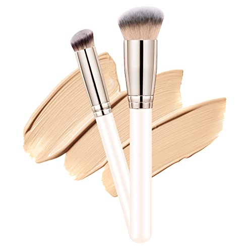 Makeup Brushes Dpolla Pro Foundation Brush and Flawless Concealer Brush Perfect for Any Look Premium Luxe Hair Contour Brush Perfect for Blending Liquid,Buffing,Cream,Sculpting,Mineral Makeup(White) - color: Cream