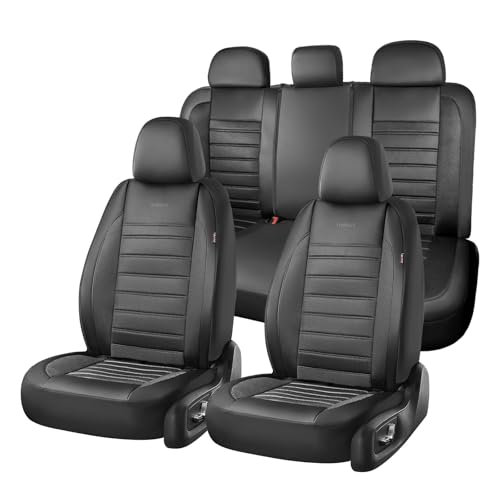 Coverado Car Seat Covers Full Set, Luxury Leather Car Seat Covers, Automotive Front and Rear Mesh Seat Covers, Full Set 5 Seats, Black Seat Covers for SUV Sedan Truck - color: Black, size: Fullset