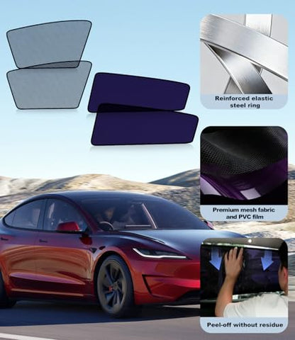 XCBYT Car Window Shades for Tesla Model 3 Highland 2024-2026, Static Cling Privacy Rear Side Window Covers, Clear Front Half Window Shades, Easy Install, No Residue (4 PCS) - size: Model 3 Highland (2024-2026) - 4pcs