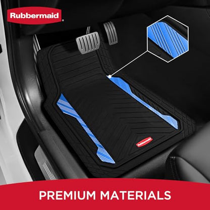 Rubbermaid Car Floor Mat, Heavy Duty All-Weather Car Mats Full Set with Dual-Tone Blue Aluminum Inserts – Universal Fit, Anti-Slip Backing, Trim-to-Fit for Most SUV, Sedan, Van - color: Blue