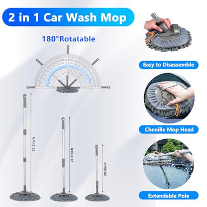ThinkLearn Car Wash Detailing Kit with Foam Gun, Car Cleaning Kit Set,Car Wash Brush with Long Handle, Large Folding Bucket for Interior Exterior Car Wash Supplies, Car Gift Set Gray