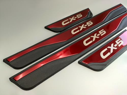 Door Sill Scuff Protector for Mazda CX-5 2019 2020 2021-2024 Accessories Parts, Black with ABS Plastic Threshold Strip Auto Accessory Kick Panels 4pcs Set (red)