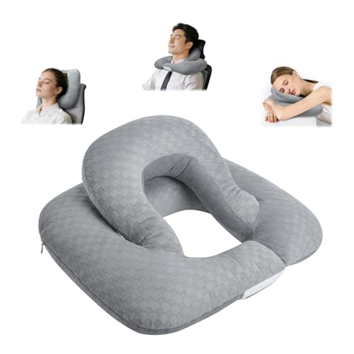 Double Layer Neck Pillow for Pain Relief - Ergonomic Headrest & Lumbar Support for Office Chair, Travel & Home, Cervical Support for Side, Back & Stomach Sleepers (Grey-15.7"x11.8"x6.3") - color: Grey