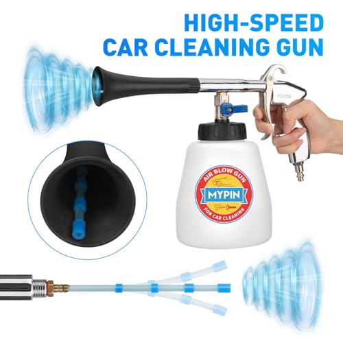 Aluminium Car Cleaning Gun Set with Tapered Nozzle, 6-9.2Bar High Pressure Air Blow Gun with 2 Set Nozzle, Pressure Air Blower Blow Gun Producing Powerful Blast of Air for Cleaning Cars, Velvet, etc - color: White, with Bottle Set