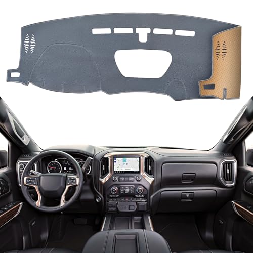 Dashboard Cover Dash Mat Fit for 2021-2019 Chevy Silverado 1500,G-MC Sierra 1500 (Without HUD Models),Car Dash Board Mat Anti-Glare Carpet,Non-Slip Pad Sunshield Protector (Grey) - color: Gray, size: Fit 19-21 Silverado