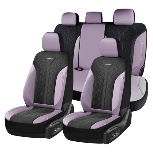 Coverado Seat Covers for Car 5 Seats, Leather Car Seat Covers Fullset, Breathable Mesh Front and Rear Protectors, Purple Luxury Automotive Covers, Universal Fit for SUV, Truck, Sedan - color: A-purple&Black, size: FullSet