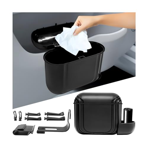 Car Trash Can with Lid, Mini Leakproof Vehicle Garbage Can with 1 Roll Trash Bags, Multipurpose Automotive Garbage Container & Storage Organizer, Universal for Truck SUV Sedan (Black) - color: Black