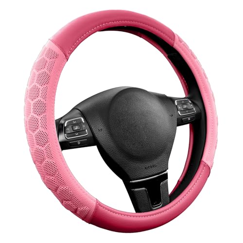 PIC AUTO Massage Steering Wheel Cover, Pink Football Pattern Material Spliced & Hotpink Leather Car Steering Wheel Cover, Car Steering Cover, Universal Fit 14.5"-15.5" for Cars, Trucks, Van, SUVs - color: Hotpink