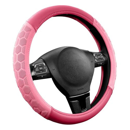 PIC AUTO Massage Steering Wheel Cover, Pink Football Pattern Material Spliced & Hotpink Leather Car Steering Wheel Cover, Car Steering Cover, Universal Fit 14.5"-15.5" for Cars, Trucks, Van, SUVs - color: Hotpink