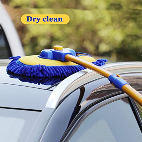 BMLEI Car Wash Brush with Long Handle, Microfiber Towels Car Wash Kit Cleaning Supplies, Car Wash Mop Mitt with 2 Replacement Head , Extension Pole Car Brush Cleaning Kit for Cars Trucks(Blue) - color: Blue Mop With Blue Washing Cloth