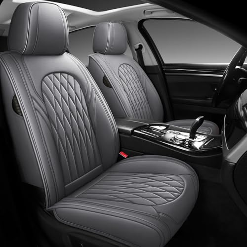 WELLDO Car Seat Covers Front Seats, Leather Seat Covers for Cars, Front Car Seat Protector Waterproof, Non-Slip Car Interior Covers Universal Automotive Seat Covers for Most Vehicle, Gray - color: Gray, size: Front Pair
