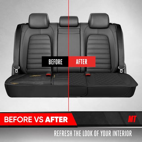 Motor Trend Rear Seat Cushion - Black Diamond Stitched Faux Leather Rear Seat Cover for Cars, Trucks, SUVs - Padded, Waterproof, Non-Slip Back Seat Cover with Storage Pockets - color: Black