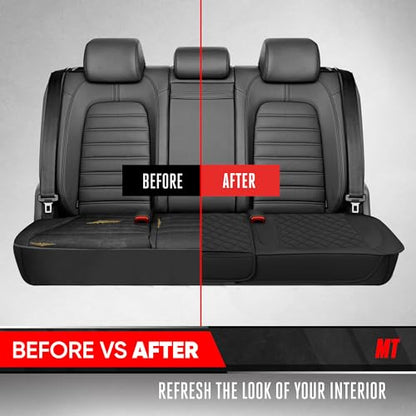 Motor Trend Rear Seat Cushion - Black Diamond Stitched Faux Leather Rear Seat Cover for Cars, Trucks, SUVs - Padded, Waterproof, Non-Slip Back Seat Cover with Storage Pockets - color: Black