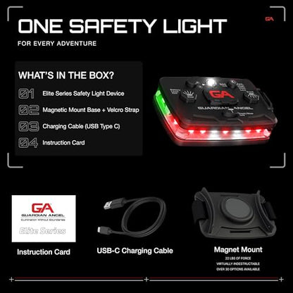 Guardian Angel Elite Series Safety Light (Red Front & Green Rear) - Rechargeable, Magnetic, Hands-Free Wearable/Mountable LED Light for Fire, Roadside, Security, Wireless Boat Navigation - color: Red/Green, size: 1-Pack