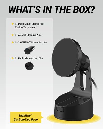 Scosche MPQTRWD Qi2 MagSafe Car Mount Charger 25W Fast Wireless Charging Phone Holder for Windshield or Dashboard, Magnetic Cell Phone Mount Compatible with iPhone 17/16/15/14/13 Series & Samsung S25 - style: Window / Dash Suction