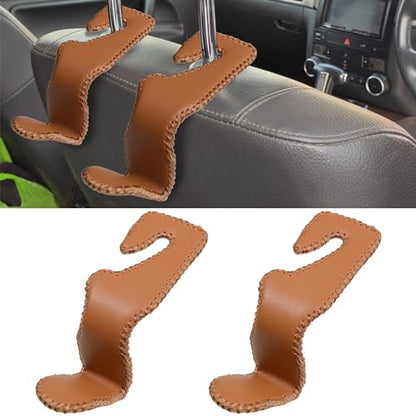 BFXM 2Pcs Car Seat Headrest Hooks, Back Seat Purse Leather Hanger Holder Hook, Magnetic Storage Organizer for Purses Handbag Grocery Bags Coats - color: 2pcs brown
