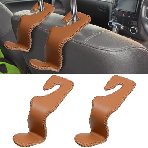 BFXM 2Pcs Car Seat Headrest Hooks, Back Seat Purse Leather Hanger Holder Hook, Magnetic Storage Organizer for Purses Handbag Grocery Bags Coats - color: 2pcs brown