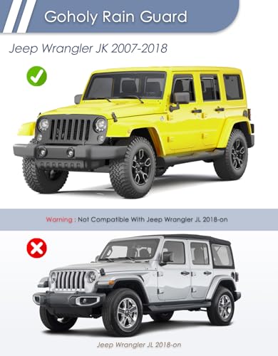 in-Channel Window Rain Guard for Jeep Wrangler JK 2007-2018 Rain Guards Side Window Visors Low Profile Vent Visor Window Deflectors Vent Shades Car Accessories - size: Fit for 2007-2018 Jeep Wrangler JK