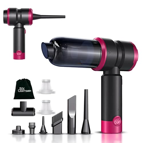 Handheld Car Vacuum Cleaner, 4-in-1 Cordless Rechargeable Mini Vacuum with Air Duster – Quickly Clean Crumbs, Pet Hair & Crevices in Car, Office, Home. Ideal for Commuters & Office Workers (Green) - color: Pink