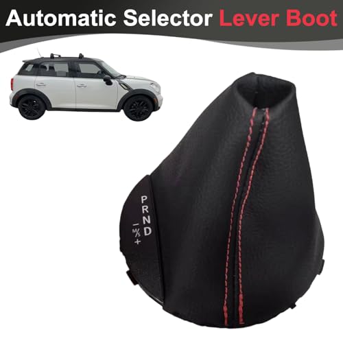 Automatic Transmission Gear Shift Boot PU Leather Shift Selector Gaiter Boot with Red Thread for Mini Cooper/Cooper S Countryman R60 Paceman R61 2010 2011 2012 2013 2014 2015 2016 25169803426