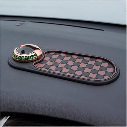 Multifunction Car Anti-Slip Mat Auto Universal Phone Holder, Rotatable Anti Skid Car Dashboard Pad with Temporary Parking Numbe and Large Pad for Phones Sunglasses Keys Gadgets(Style-6) (Brown-Gold) - color: Brown-Gold
