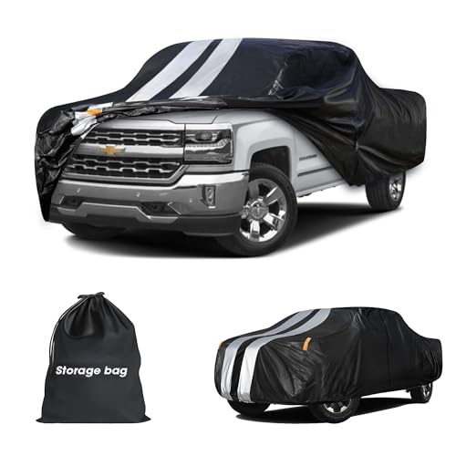 Silverado 1500 Truck Cover Custom Fit 1998-2026 Crew Cab Short Bed(5.7'-5.8') with Door Zipper, 10 Layers Outdoor Heavy Pickup Truck Cover Waterproof All Weather, Wind Dust Sun Protector. - size: Silverado 1500 1998-2026 Crew Cab+Towel+Bag