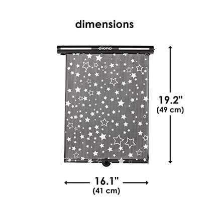 Diono Starry Night Car Window Shade for Baby, Retractable Car Sun Shade for Blocking Sun Glare, UV Rays with Glow in The Darks Stars, Black