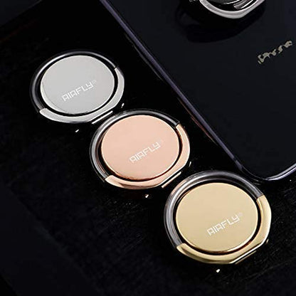 AirFly Phone Finger Ring Holder, 4 in 1, Universal Metal Phone Ring, Table Stand Kickstand, Car Vent Mount, Finger Grip Compatible All Smartphones (Gold Ring) - size: Gold Ring