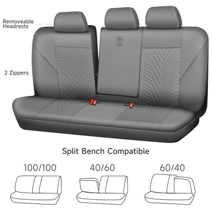 CAR PASS Faux Leather Car Seat Covers, 3D Tyre Embossed Waterproof Universal Fit 5 Seat Covers for SUV, Automotive Truck, Scratch Proof, Airbag Compatible (Deluxe Full Set, All Gray) - color: All Gray