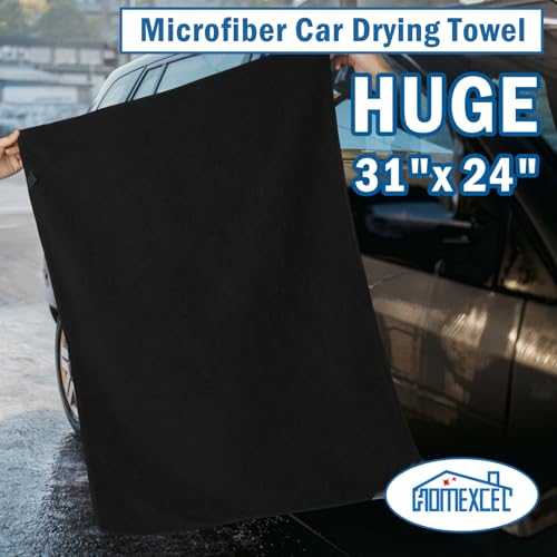 HOMEXCEL Professional Large Microfiber Car Drying Towels 2 Pack, Lint Free, Scratch Free, Highly Absorbent Drying Towel for Cars, SUVs, RVs, Trucks, and Boats,31" x 24", Black - color: Black